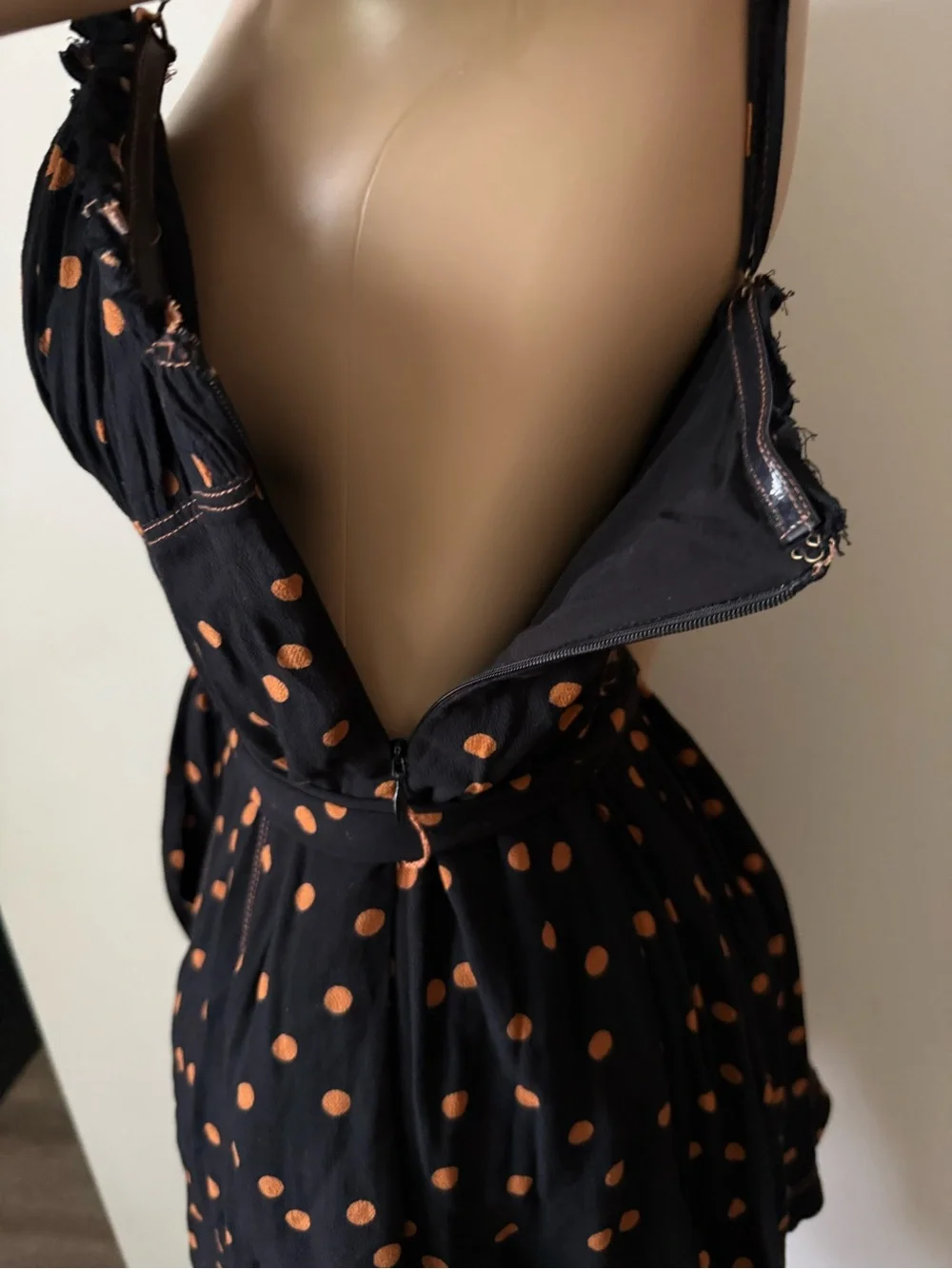 Free People Black Mini Romper with Orange Polka Dots